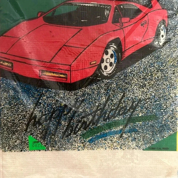 NWT VTG 1987 Red Car Table Cover C.A. REED INC. 52inx96in new in plastic - Picture 4 of 6